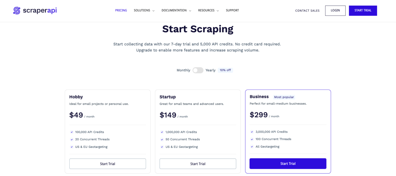 ScraperAPI pricings